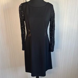 Nine West Black Sheath Lace Long Sleeve Cocktail Dress‎ Size 8